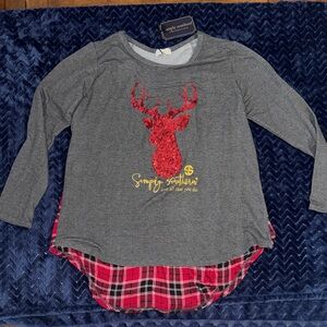 Simply Southern Gray Long Sleeve with Red Plaid and Deer